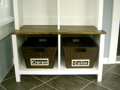 personalized shoe baskets in bench cubbies