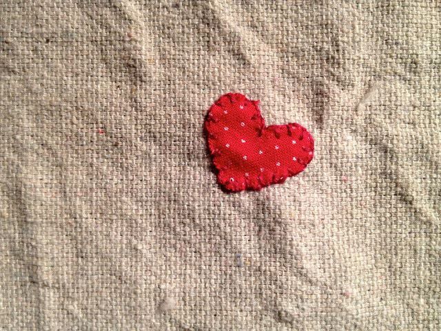 appliqued heart using buttonhole stitch