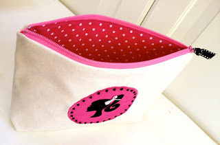 diy cotton canvas pouches with polka dot lining