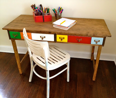 kids desk playtable with multi color drawers