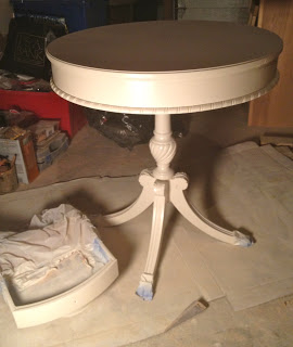 spray painting side table and drawer