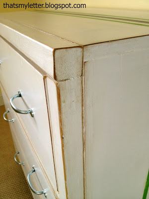 distressed painted dresser detail