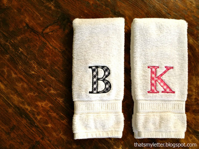 single letter monogram on hand towels