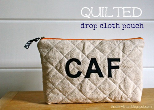 diy quilted drop cloth zipper pouch