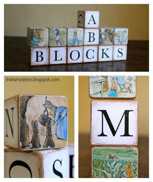diy alphabet blocks using Beatrix Potter images