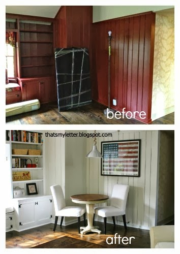 family room corner before and after