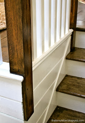 railing makeover with stain and painted walls