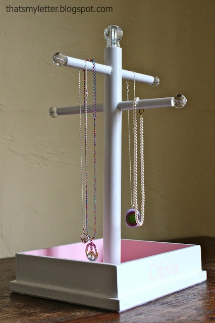 diy jewelry stand with glass knob details