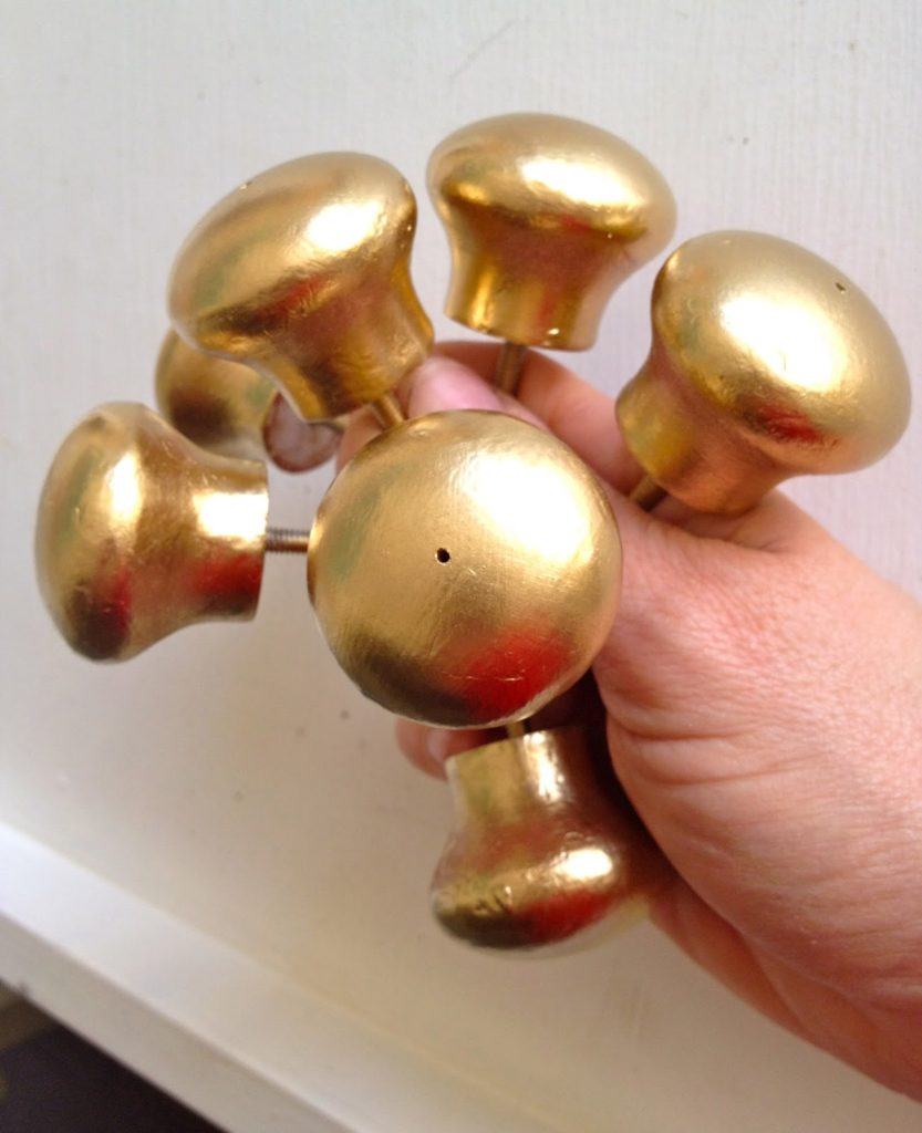 wood knobs spray painted gold