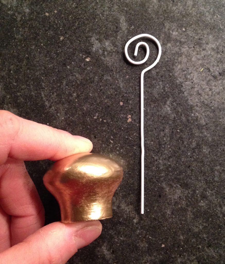 gold wood knob with metal holder