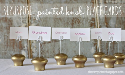 repurposed wood knobs into place card holders