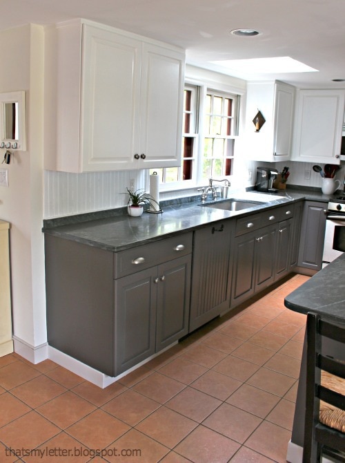 kitchen makeover two tone cabinets