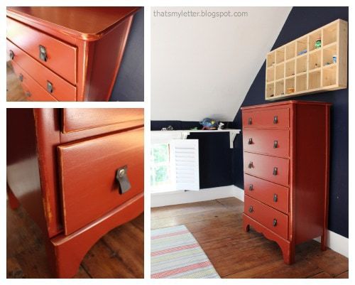 painted dresser with leather pulls collage