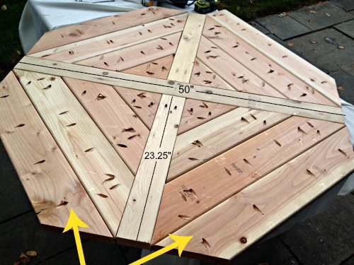 underside view of planked tabletop