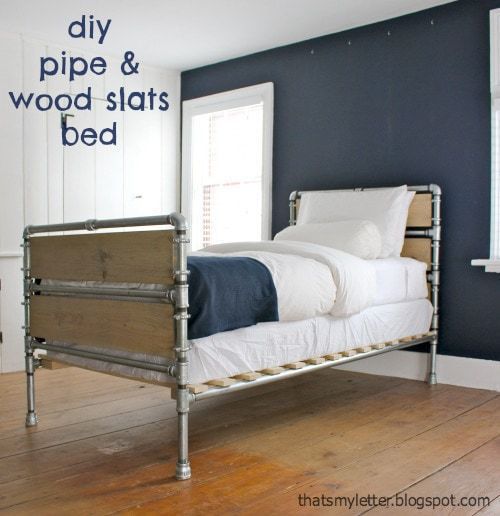 diy wood slats and pipe bed
