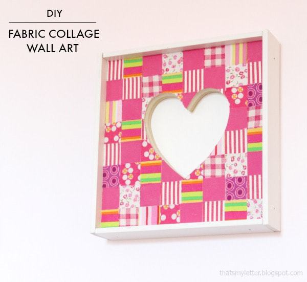 diy fabric collage heart wall art