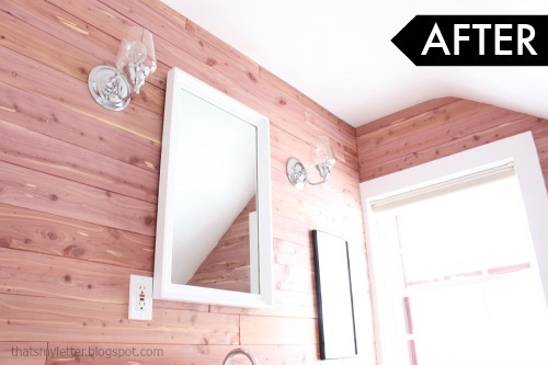 diy bathroom makeover cedar planked walls