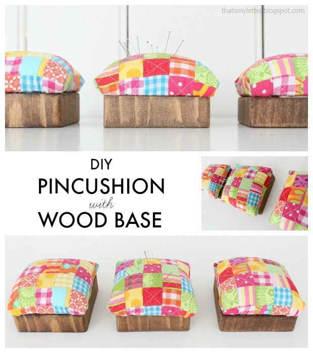 quilted pincushion wood base