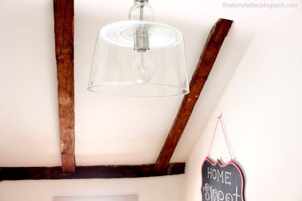 loft space makeover clear glass ceiling fixture