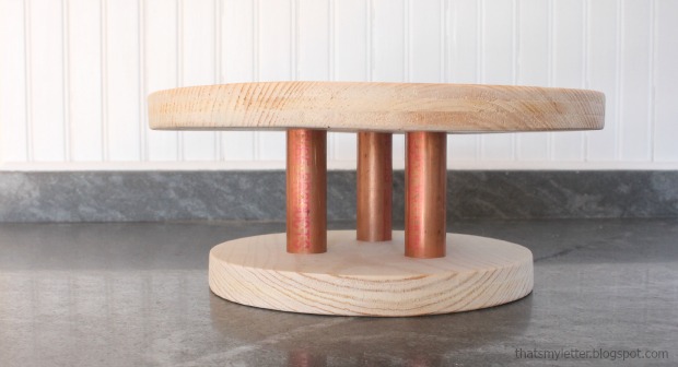 diy wood and copper pipe cake stand