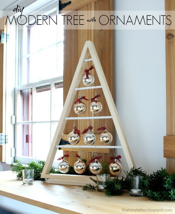 diy wood tree with ornaments
