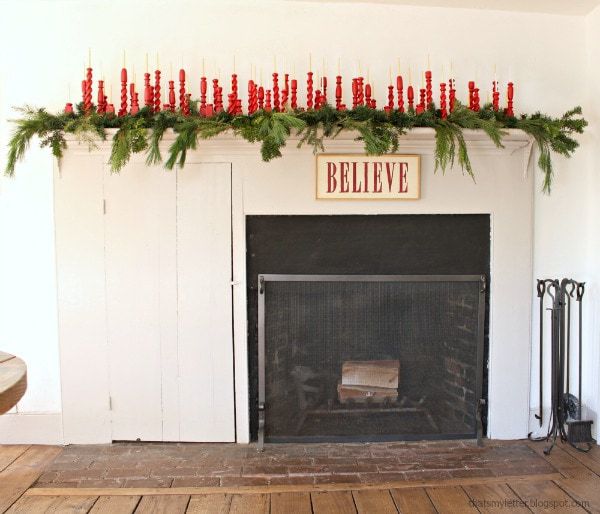 repurposed spindles, simple Christmas mantel decor