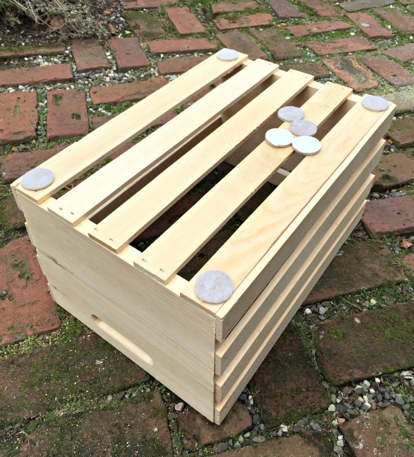 diy shoe storage bench felt pads under crates