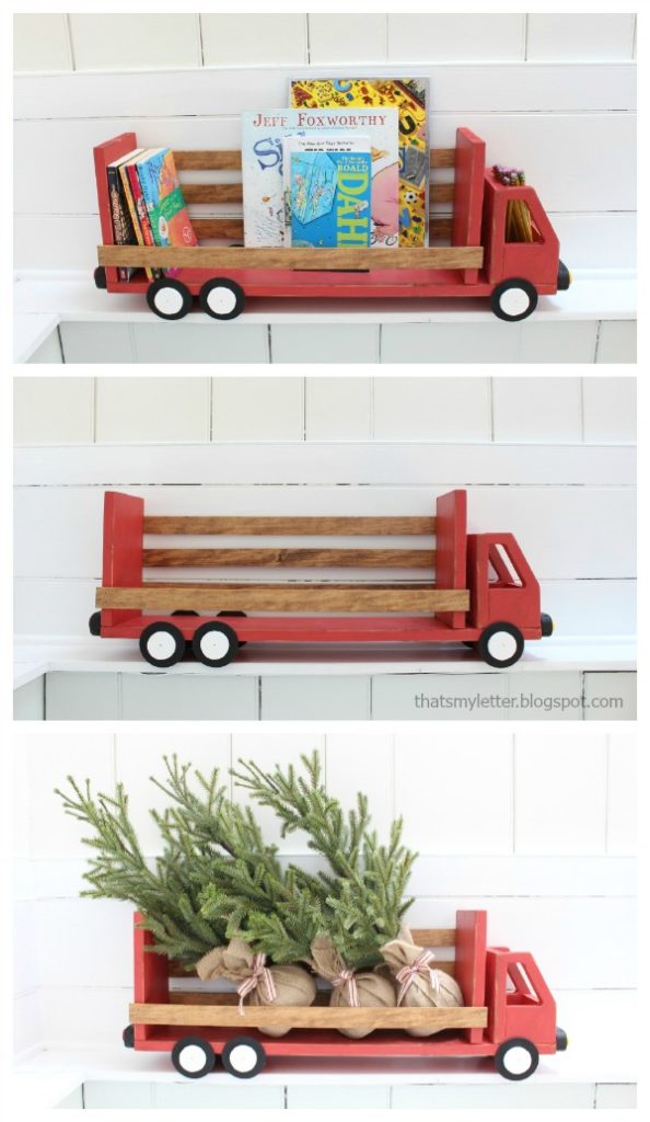 diy truck shelf for books or holiday decor