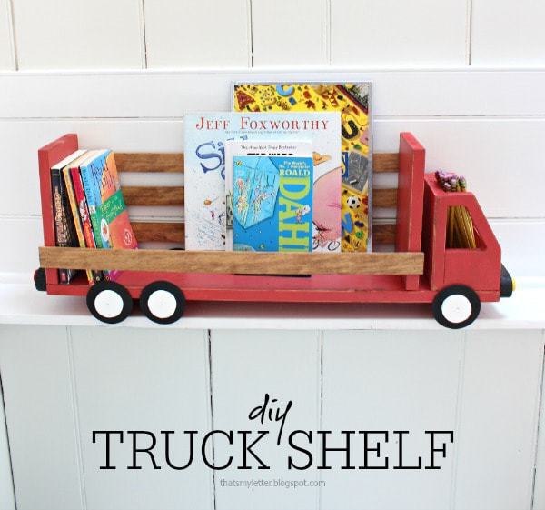 diy truck shelf with books