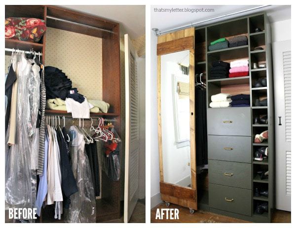 walk-in closet makeover with built-ins before and after