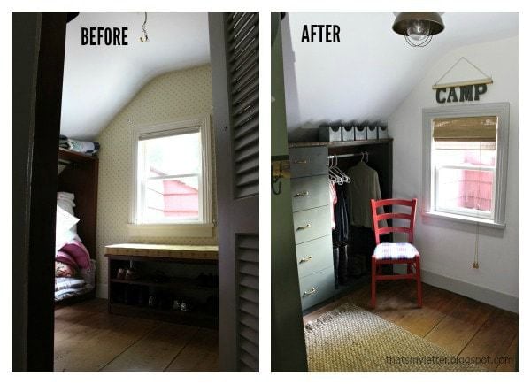 walk-in closet makeover with built-ins before and after
