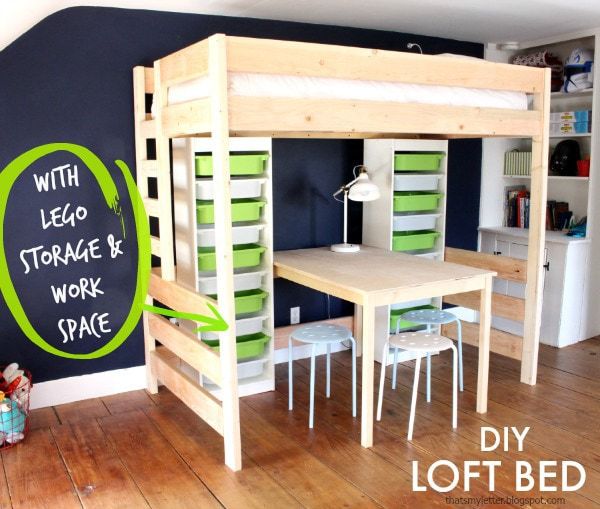 Diy Loft Bed With Lego Storage Work, How To Make A Wooden Loft Bed