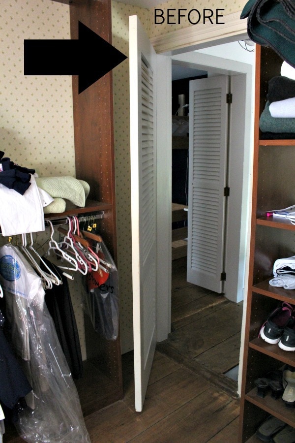 walk-in closet makeover with built-ins before