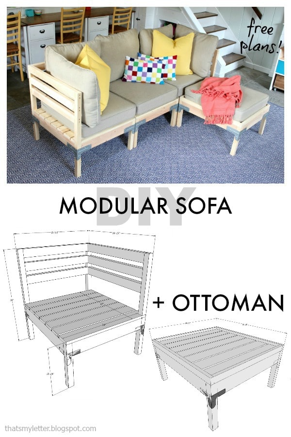 DIY modular sofa and ottoman free plans