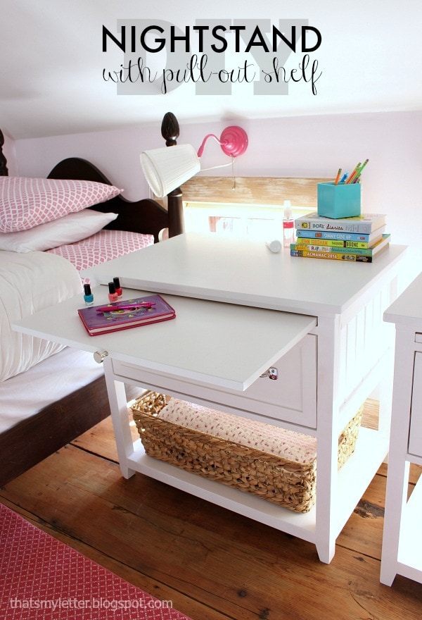 DIY nightstand with pull out shelf and free plans