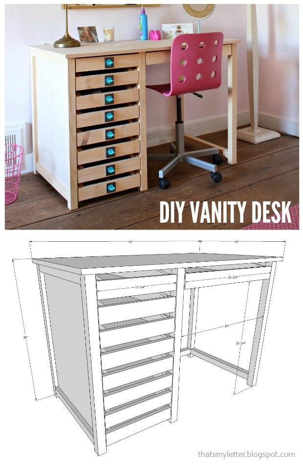 diy vanity desk with Simpson Strong-Tie hardware pulls