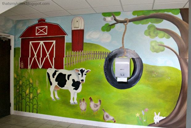 diy painted farmyard wall mural