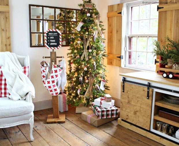 skinny christmas tree and stocking post