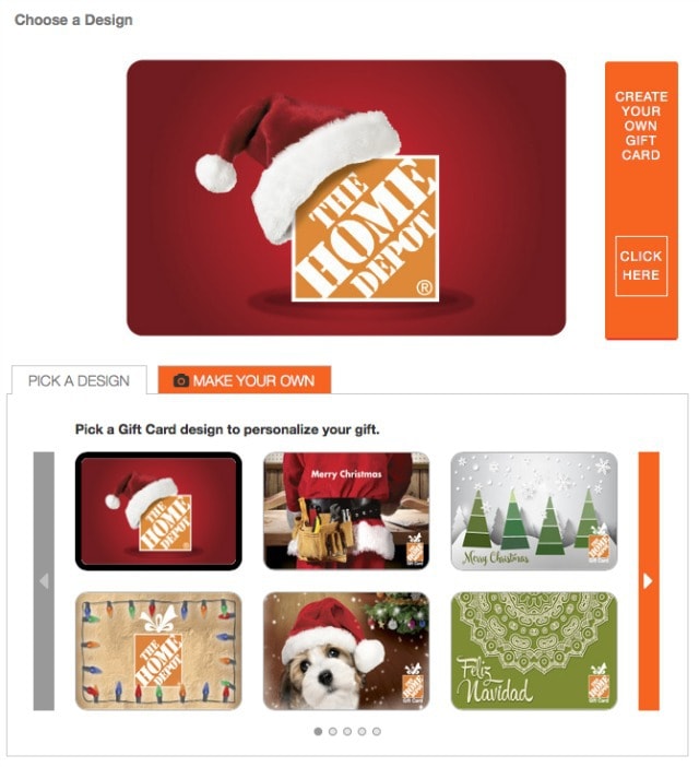 The Home Depot gift card options