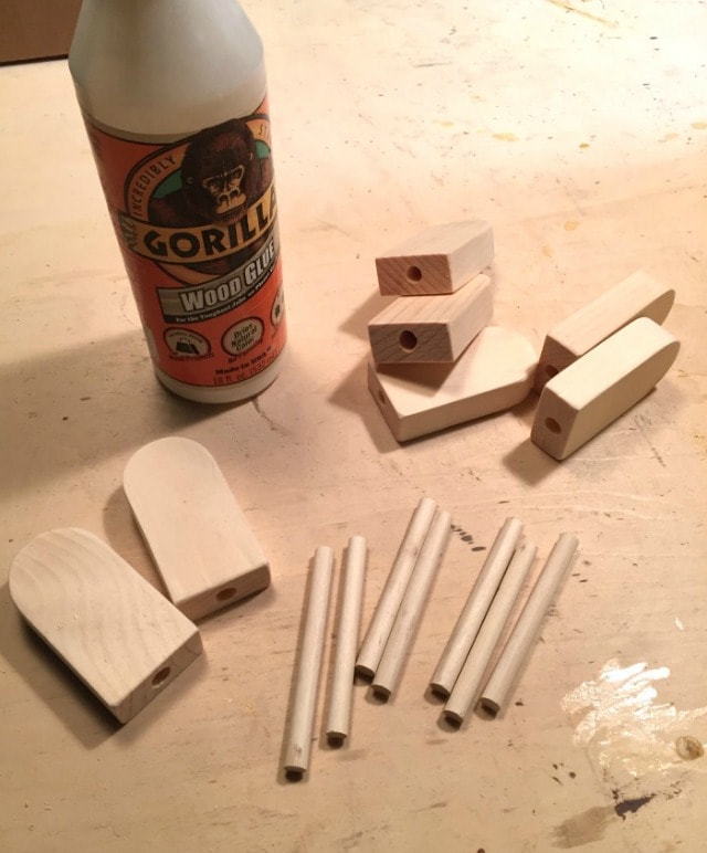 glue wood dowels into popsicle body