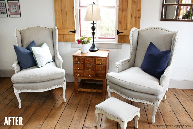 pair of wing chairs in farmhouse