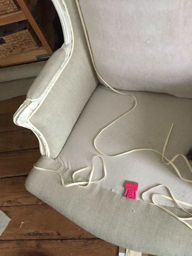 attaching bias tape trim to wing chair