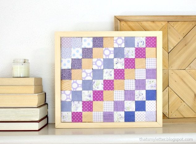 scrap wood and fabric wall quilt