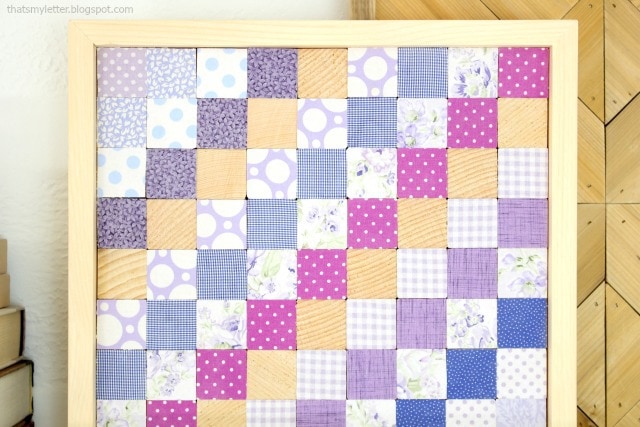 scrap wood and fabric wall quilt
