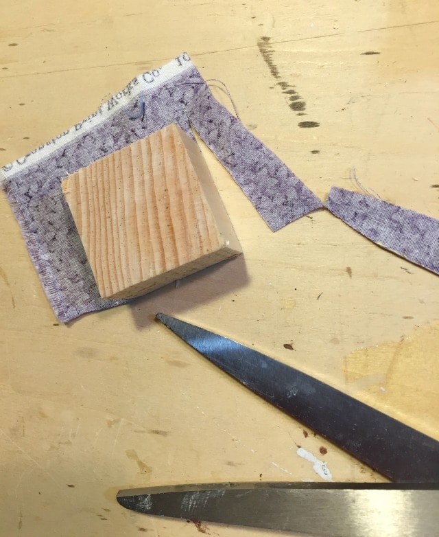 fabric decoupage onto wood slices