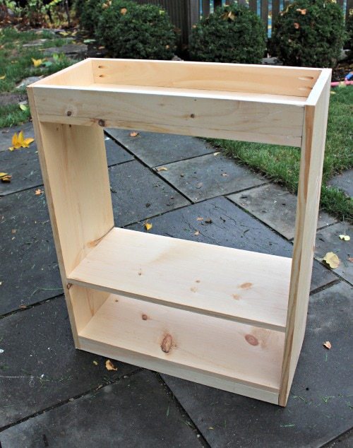 how to build a kids art table with storage shelves