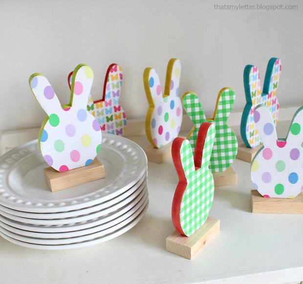 diy bunny place cards with fabric