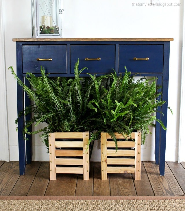 scrap wood planters with ferns