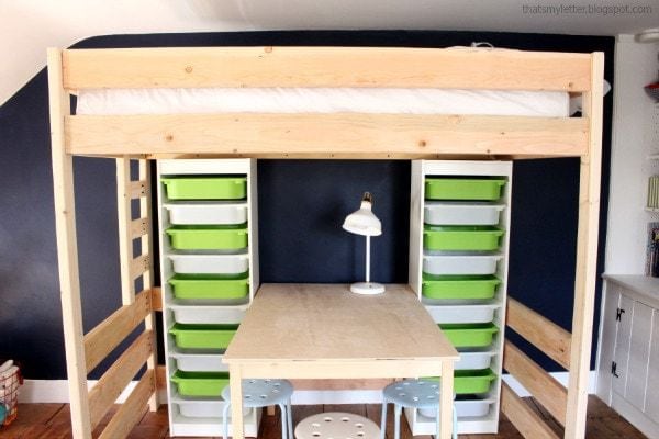 loft bed with storage and work table