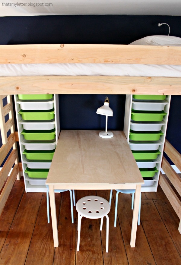 kids work table with storage towers